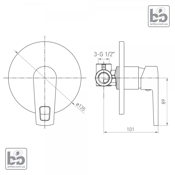 Вбудований змішувач для душа ''SOLAR''