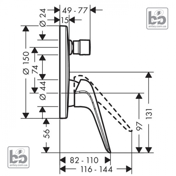 Встраиваемый смеситель для душа ''Novus''