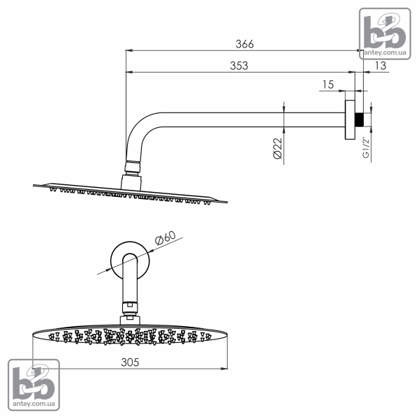 Лейка верхнего душа ''CASCADA R100''