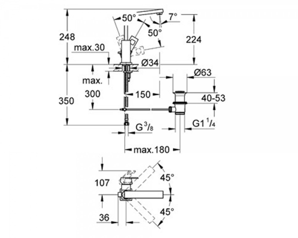 Смеситель для умывальника « Grohe Eurocube»