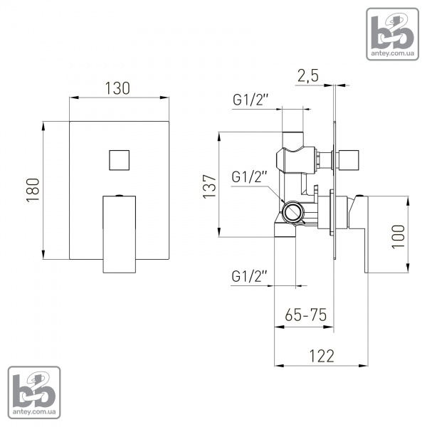 Встроенный смеситель для душа ''PARDO''