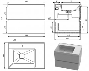 Тумба ''Торонто'' с умывальником ''Онтарио''